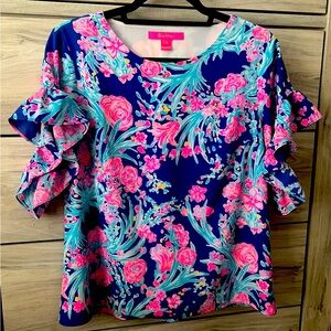 Lilly Pulitzer Ruffle Top Pink, Blue and Turquoise XS